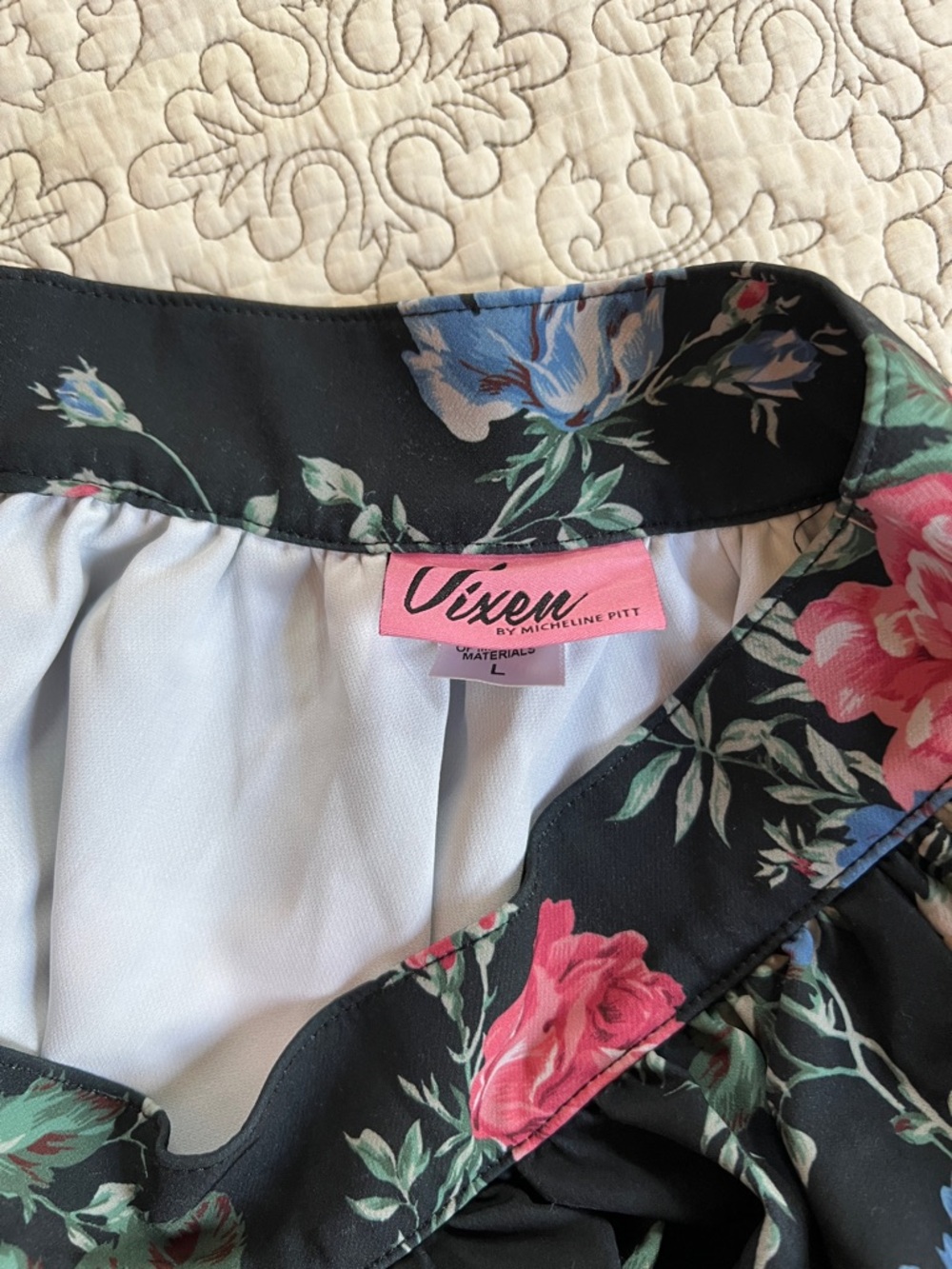Vixen by Micheline Pitt Floral A-Line Midi Skirt in Black with Rose Print - Picture 4 of 4